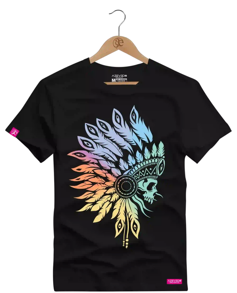 Camiseta Algodão Premium Estampa Caveira Índio - Azevedo Encantu's
