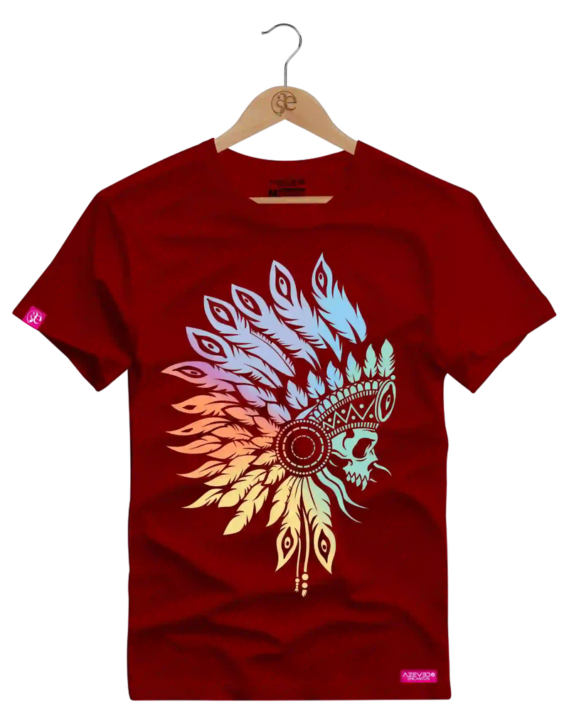 Camiseta Algodão Premium Estampa Caveira Índio - Azevedo Encantu's