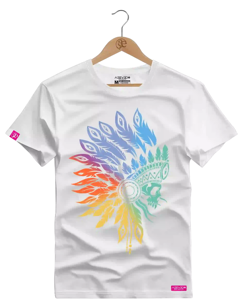 Camiseta Algodão Premium Estampa Caveira Índio - Azevedo Encantu's