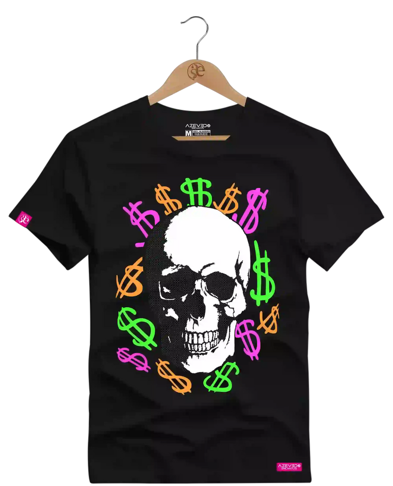 Camiseta Algodão Premium Estampa Caveira Money - Azevedo Encantu's