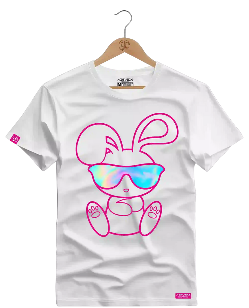 Camiseta Algodão Premium Estampa Coelho Óculos Contorno - Azevedo Encantu's