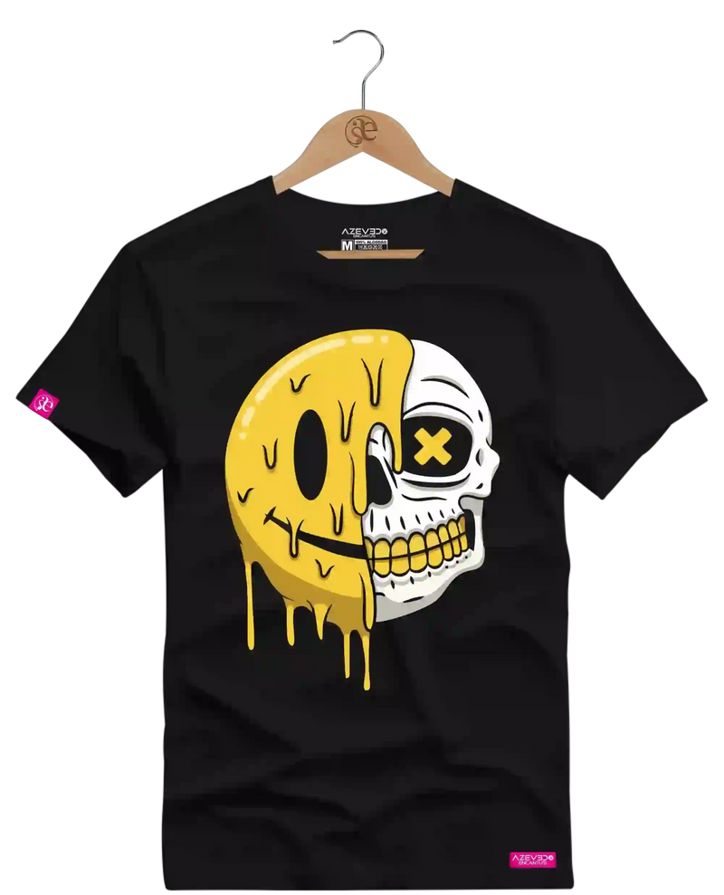 Camiseta Algodão Premium Estampa Emoji Caveira - Azevedo Encantu's