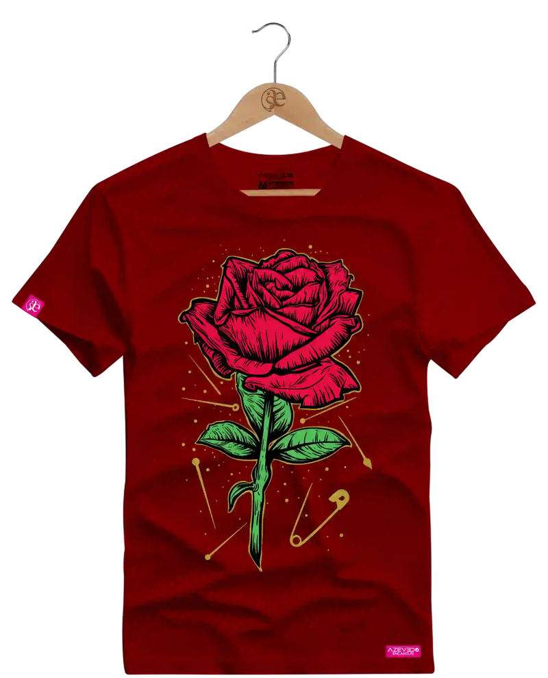Camiseta Algodão Premium Estampa Flower Rose - Azevedo Encantu's