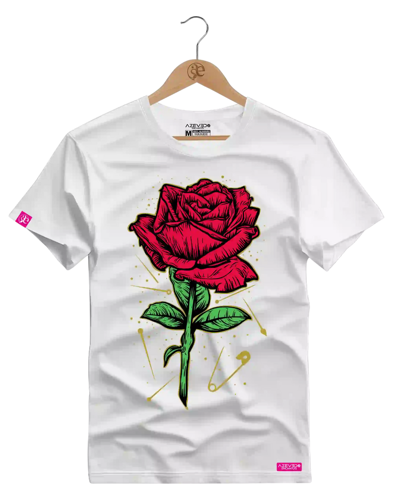 Camiseta Algodão Premium Estampa Flower Rose - Azevedo Encantu's