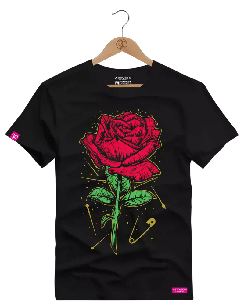 Camiseta Algodão Premium Estampa Flower Rose - Azevedo Encantu's