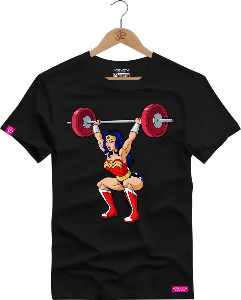 Camiseta Algodão Premium Estampa Mulher Maravilha Fitness - Azevedo Encantu's