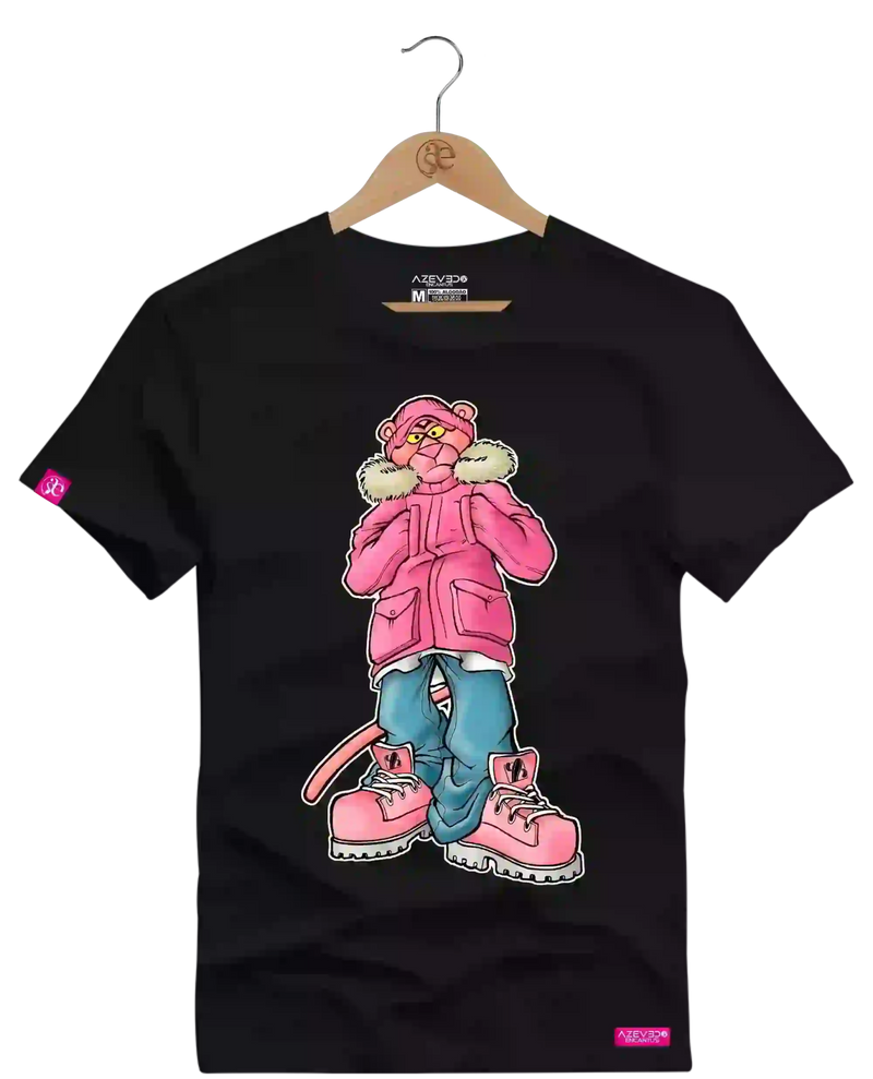 Camiseta Algodão Premium Estampa Pantera Pink - Azevedo Encantu's