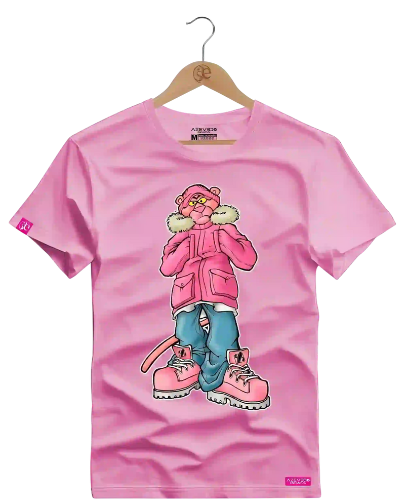 Camiseta Algodão Premium Estampa Pantera Pink - Azevedo Encantu's