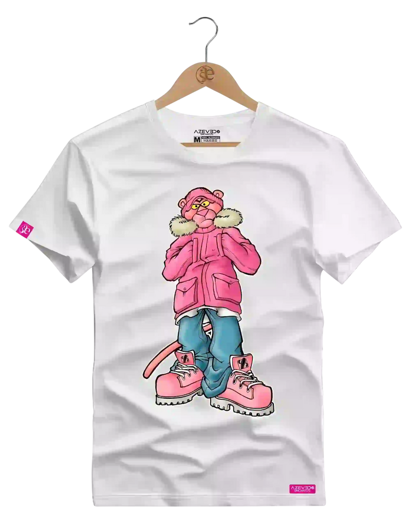 Camiseta Algodão Premium Estampa Pantera Pink - Azevedo Encantu's