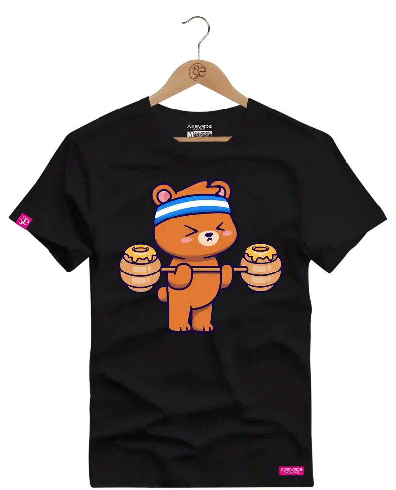 Camiseta Algodão Premium Estampa Urso Baby Fitness - Azevedo Encantu's