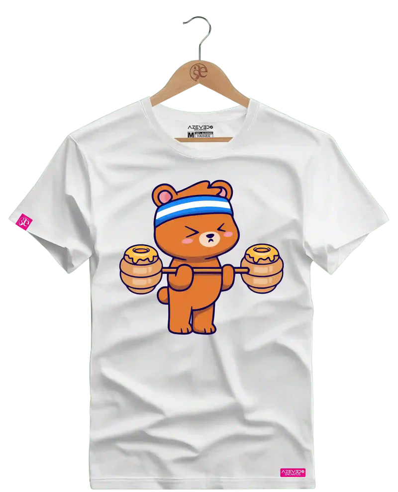 Camiseta Algodão Premium Estampa Urso Baby Fitness - Azevedo Encantu's
