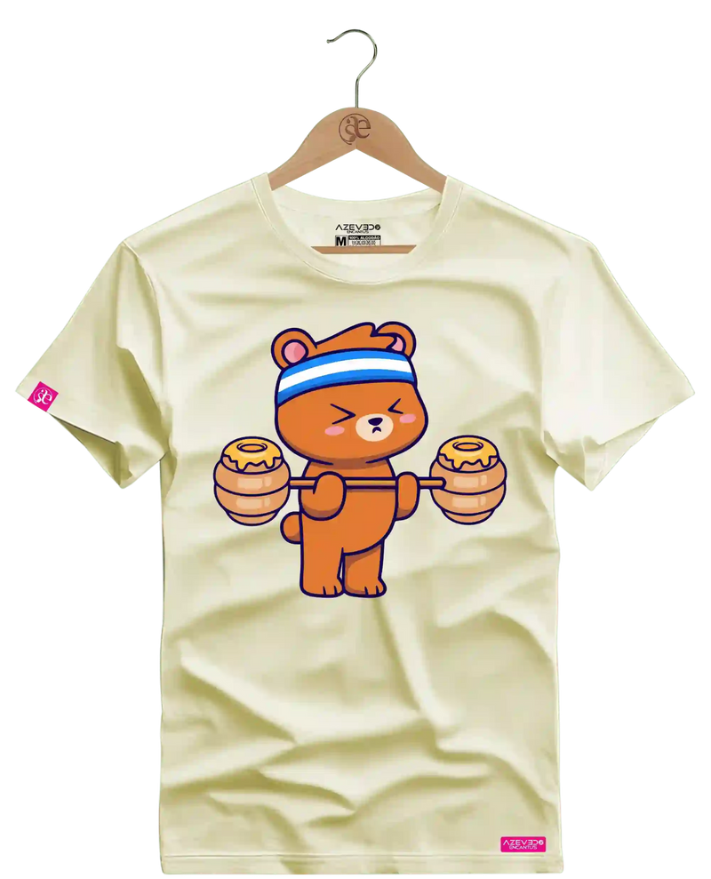 Camiseta Algodão Premium Estampa Urso Baby Fitness - Azevedo Encantu's