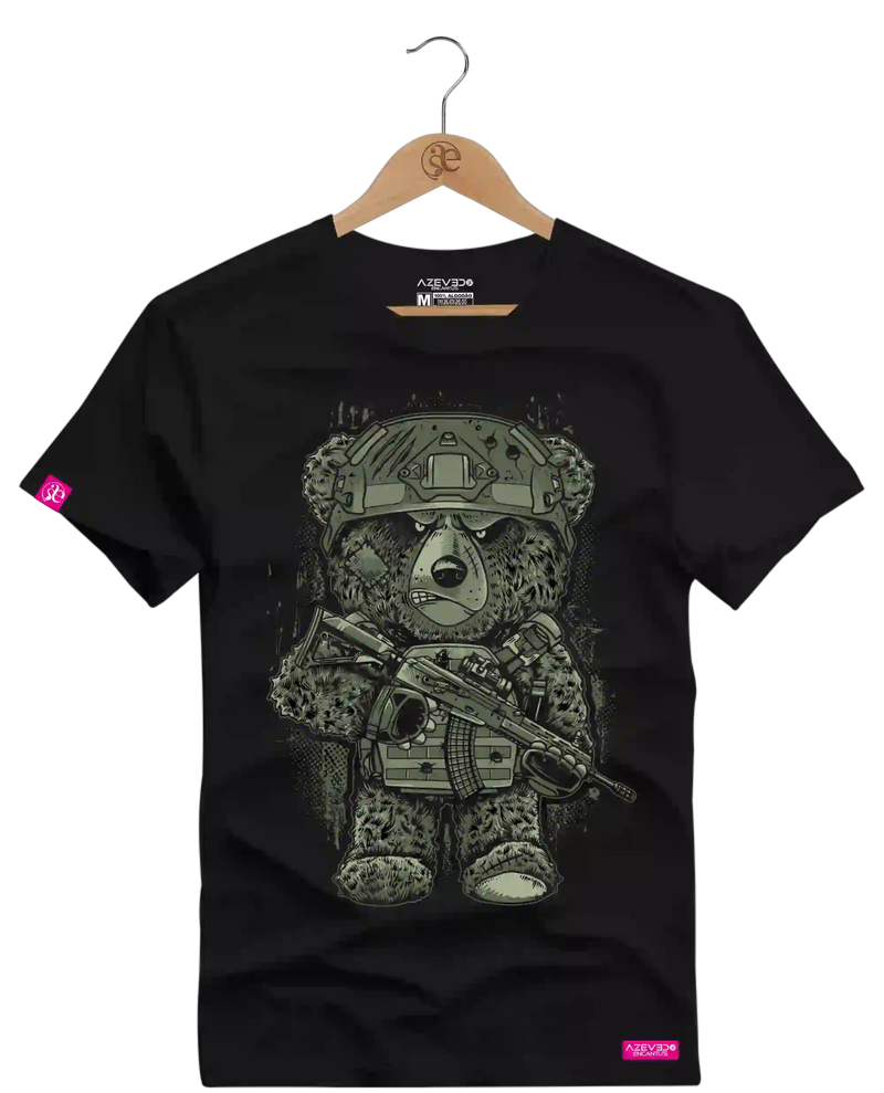 Camiseta Algodão Premium Estampa Urso Soldado - Azevedo Encantu's
