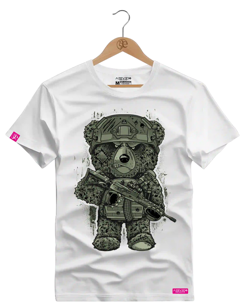 Camiseta Algodão Premium Estampa Urso Soldado - Azevedo Encantu's