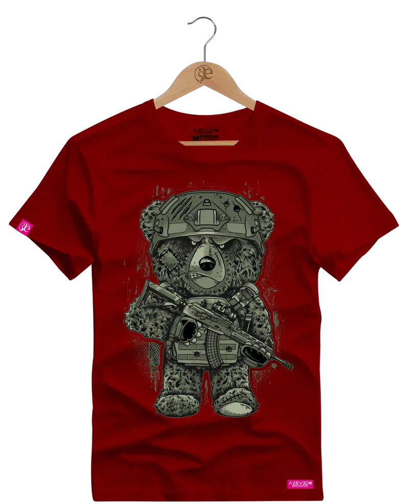 Camiseta Algodão Premium Estampa Urso Soldado - Azevedo Encantu's