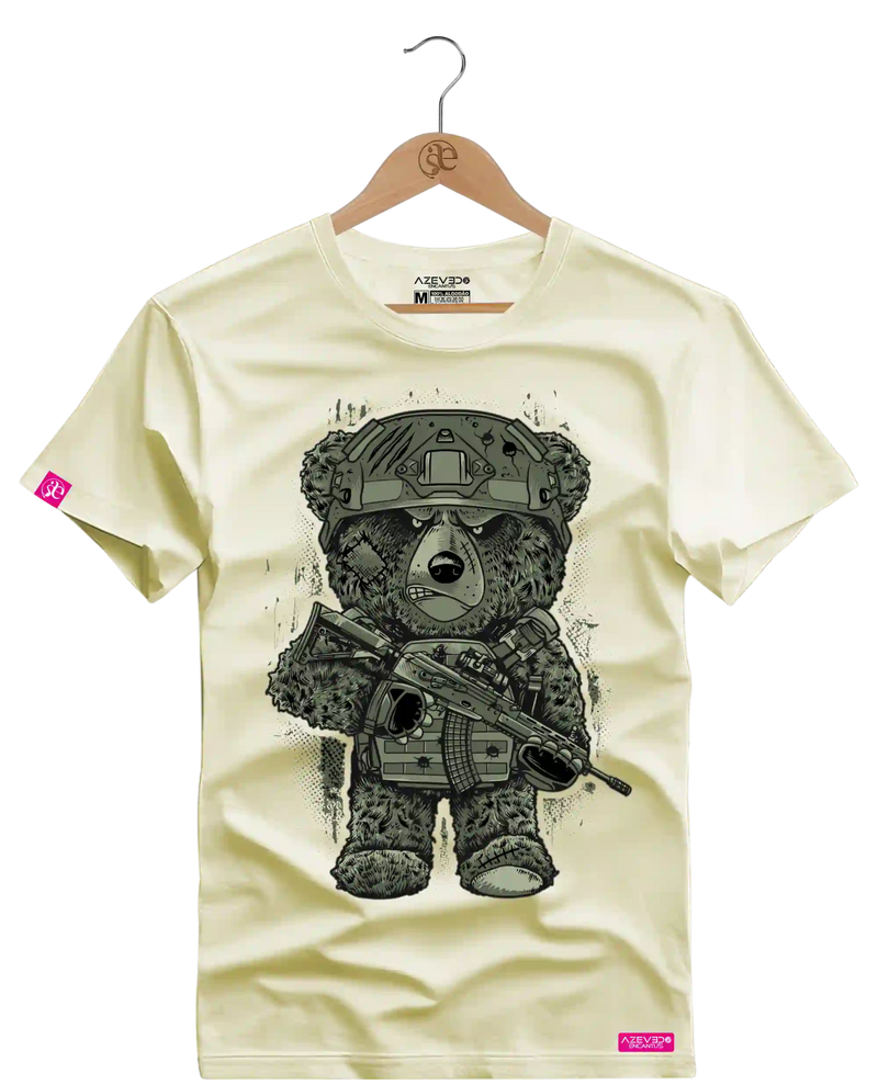 Camiseta Algodão Premium Estampa Urso Soldado - Azevedo Encantu's